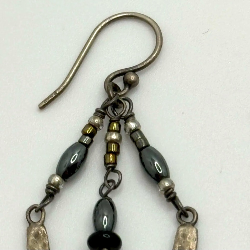 Silpada Vintage Sterling Silver Hematite Black Seed Bead Chandelier Earrings - Picture 2 of 7